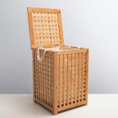 Büyük Boy Ahşap Bambu Kirli Sepeti 45x45x62 